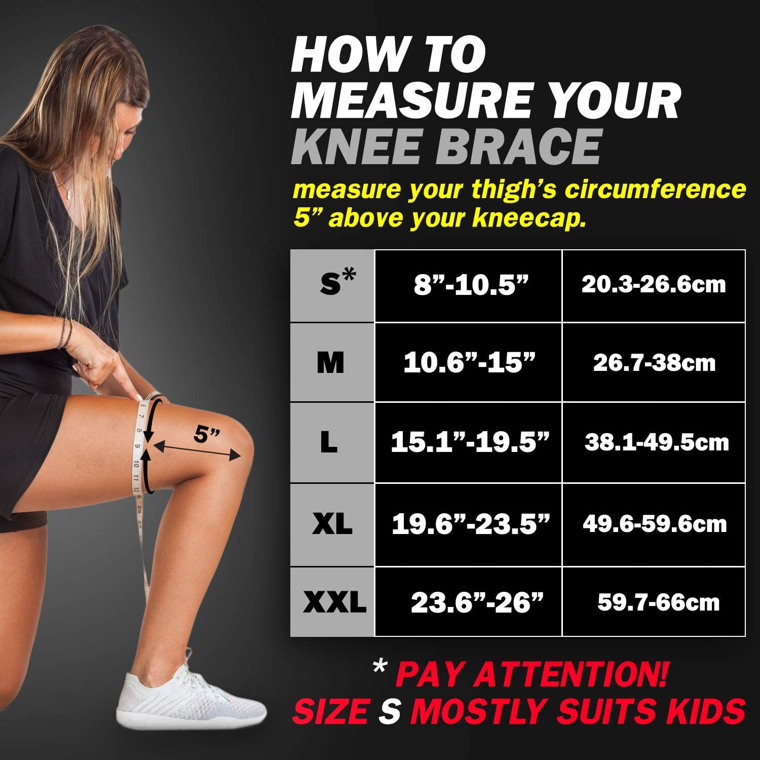 Chart showing how to measure for your knee sleeve