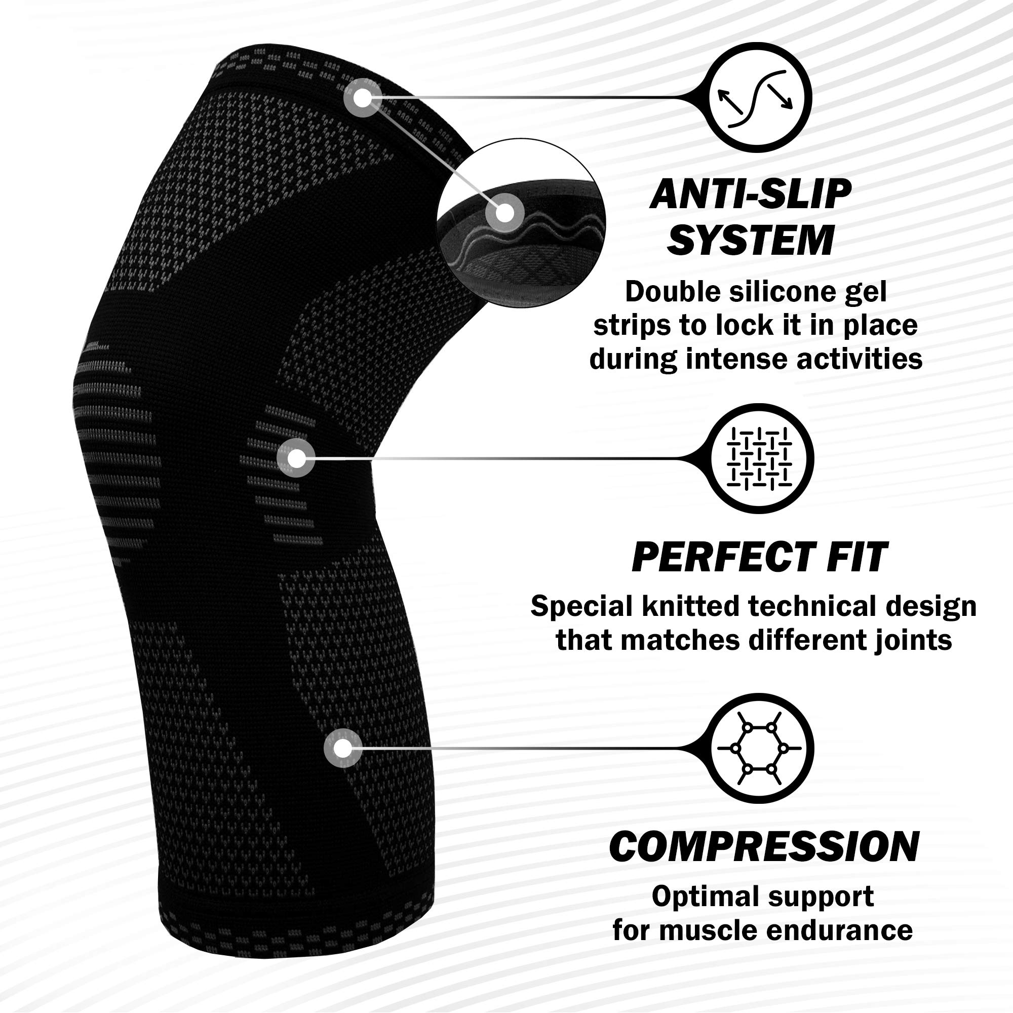 Knee Compression Sleeve features - Anti-Slip, Perfect Fit, Compression